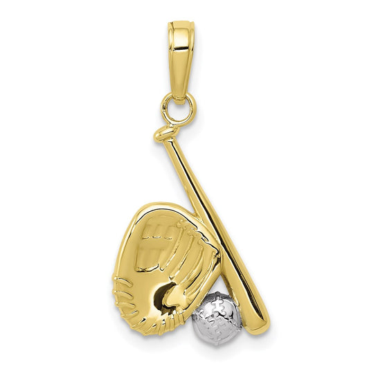 Million Charms 10K Yellow Gold Themed With Rhodium-plated Baseball, Bat, & Glove Pendant