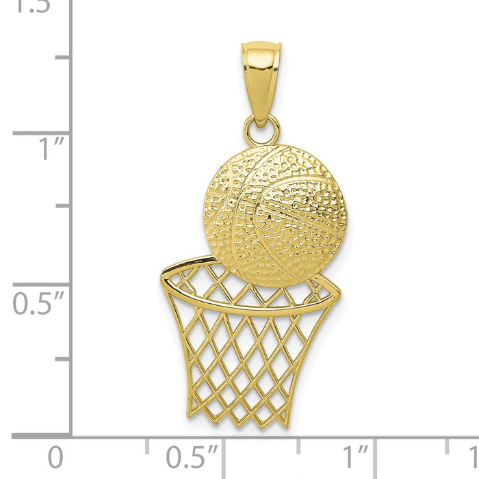 Million Charms 10K Yellow Gold Themed Sports Basketball & Net Pendant