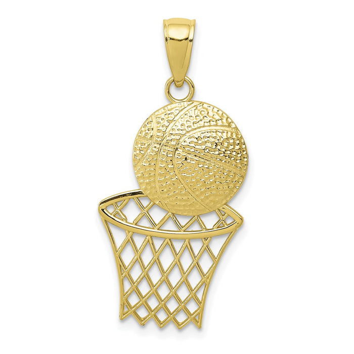 Million Charms 10K Yellow Gold Themed Sports Basketball & Net Pendant