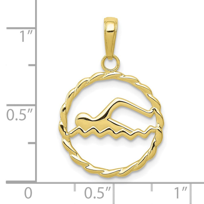 Million Charms 10K Yellow Gold Themed Swimming Inside Frame Pendant