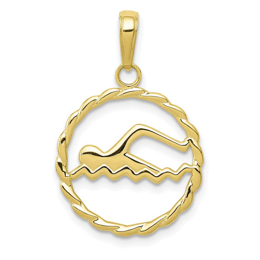 Million Charms 10K Yellow Gold Themed Swimming Inside Frame Pendant