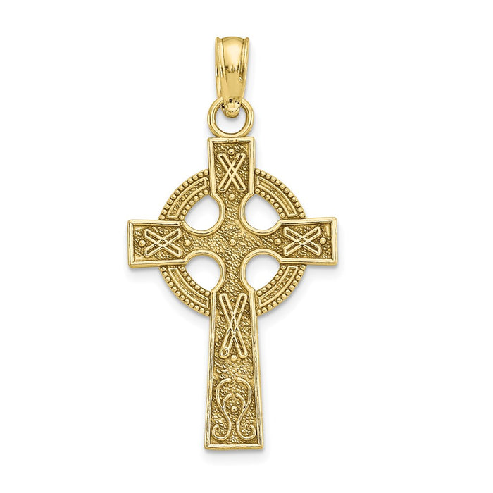 Million Charms 10K Yellow Gold Themed Celtic Relgious Cross With Eternity Circle Pendant