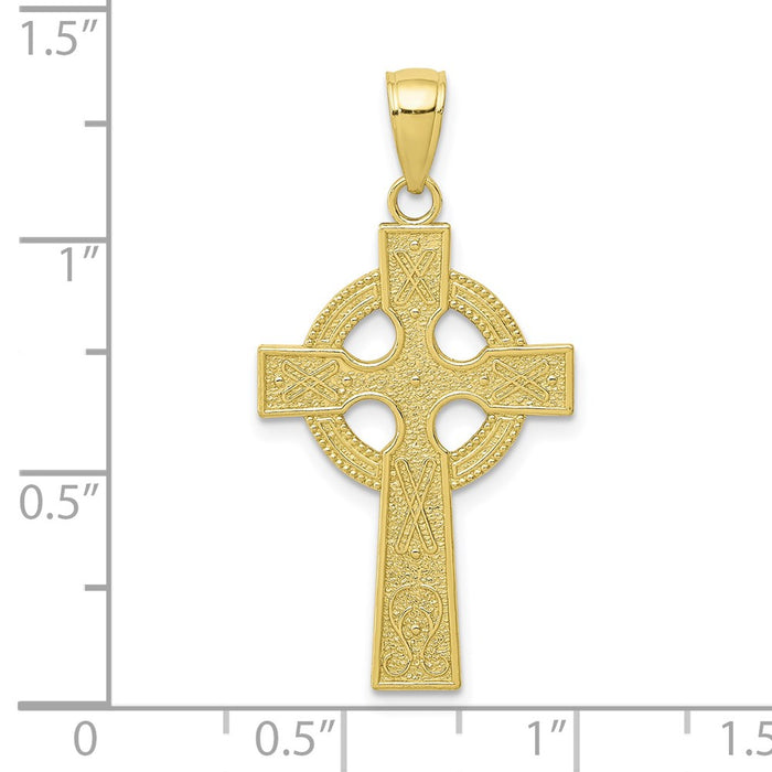 Million Charms 10K Yellow Gold Themed Celtic Relgious Cross With Eternity Circle Pendant