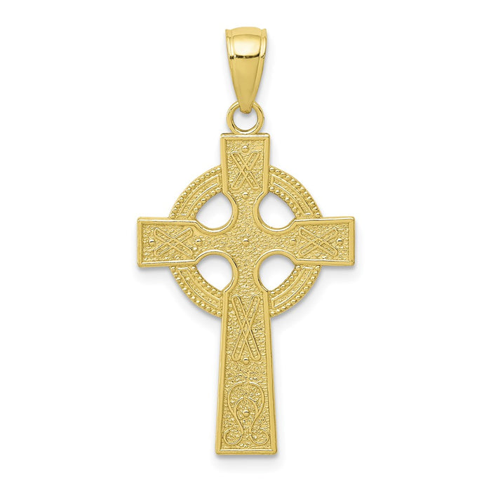 Million Charms 10K Yellow Gold Themed Celtic Relgious Cross With Eternity Circle Pendant