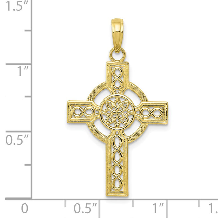 Million Charms 10K Yellow Gold Themed Diamond-Cut Celtic Relgious Cross Pendant