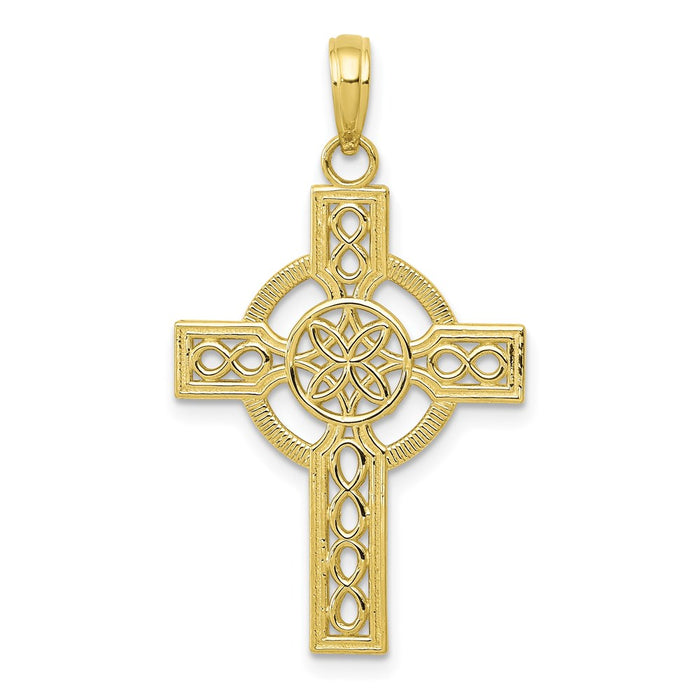 Million Charms 10K Yellow Gold Themed Diamond-Cut Celtic Relgious Cross Pendant