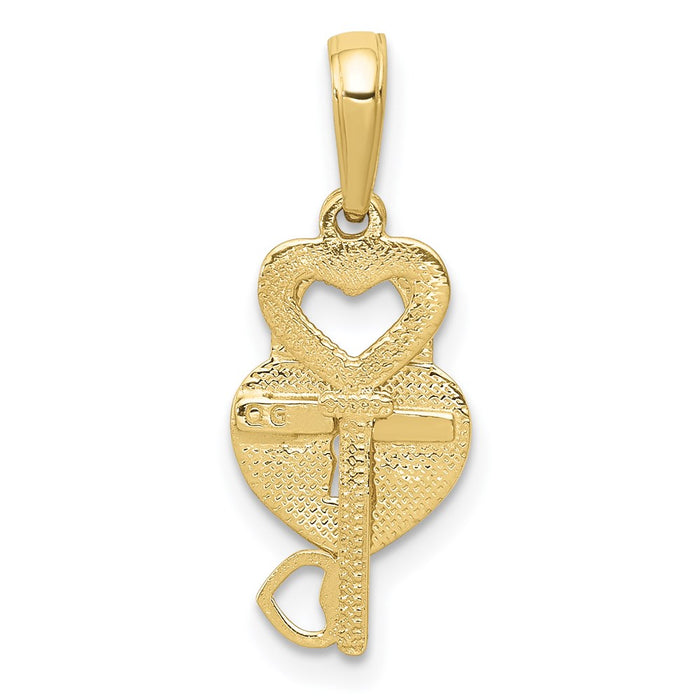 Million Charms 10K Yellow Gold Themed Polished Heart Key & Heart Lock Charm