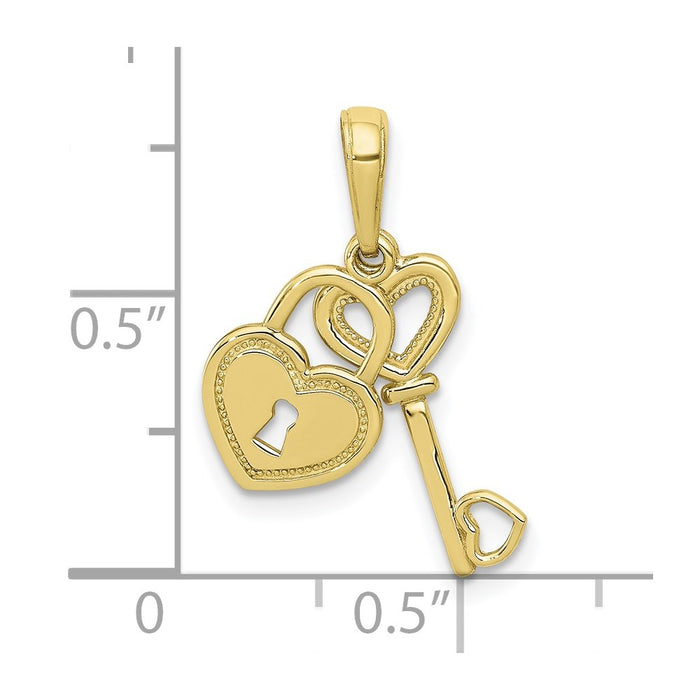 Million Charms 10K Yellow Gold Themed Polished Heart Key & Heart Lock Charm