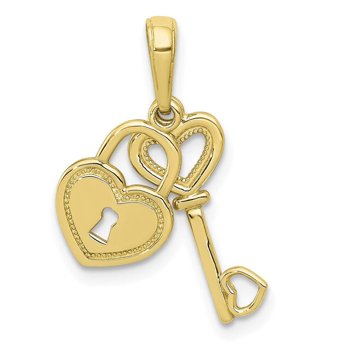 Million Charms 10K Yellow Gold Themed Polished Heart Key & Heart Lock Charm