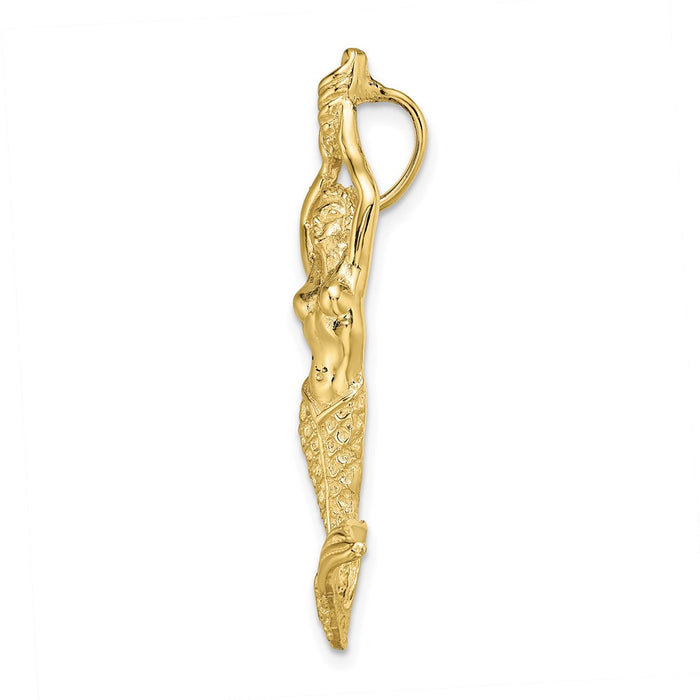 Million Charms 10K Yellow Gold Themed Gold Themed Polished & Textured Mermaid Chain Slide Pendant