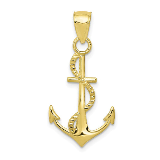 Million Charms 10K Yellow Gold Themed Gold Themed Polished Nautical Anchor With Rope Pendant