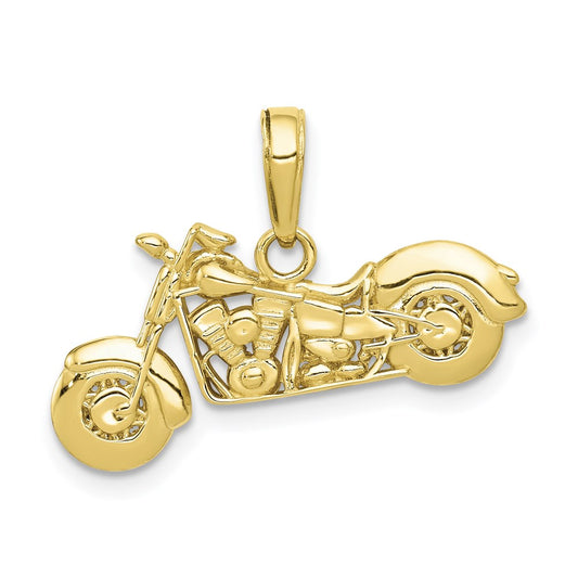 Million Charms 10K Yellow Gold Themed Gold Themed Polished & Textured 3-D Motorcycle Pendant
