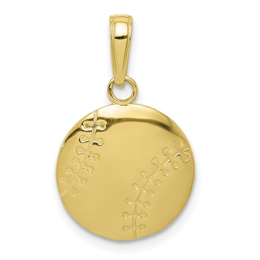 Million Charms 10K Yellow Gold Themed Gold Themed Polished Sports Baseball Closed Back Pendant
