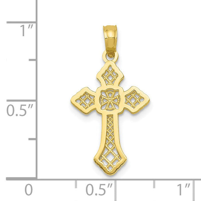 Million Charms 10K Yellow Gold Themed Gold Themed Polished Relgious Cross With Lace Center & Arrow Tips Pendant