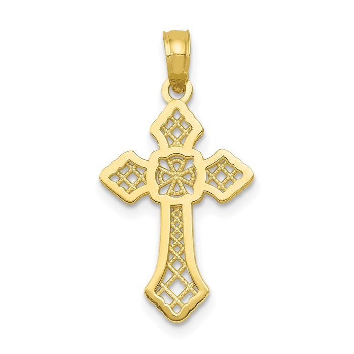 Million Charms 10K Yellow Gold Themed Gold Themed Polished Relgious Cross With Lace Center & Arrow Tips Pendant