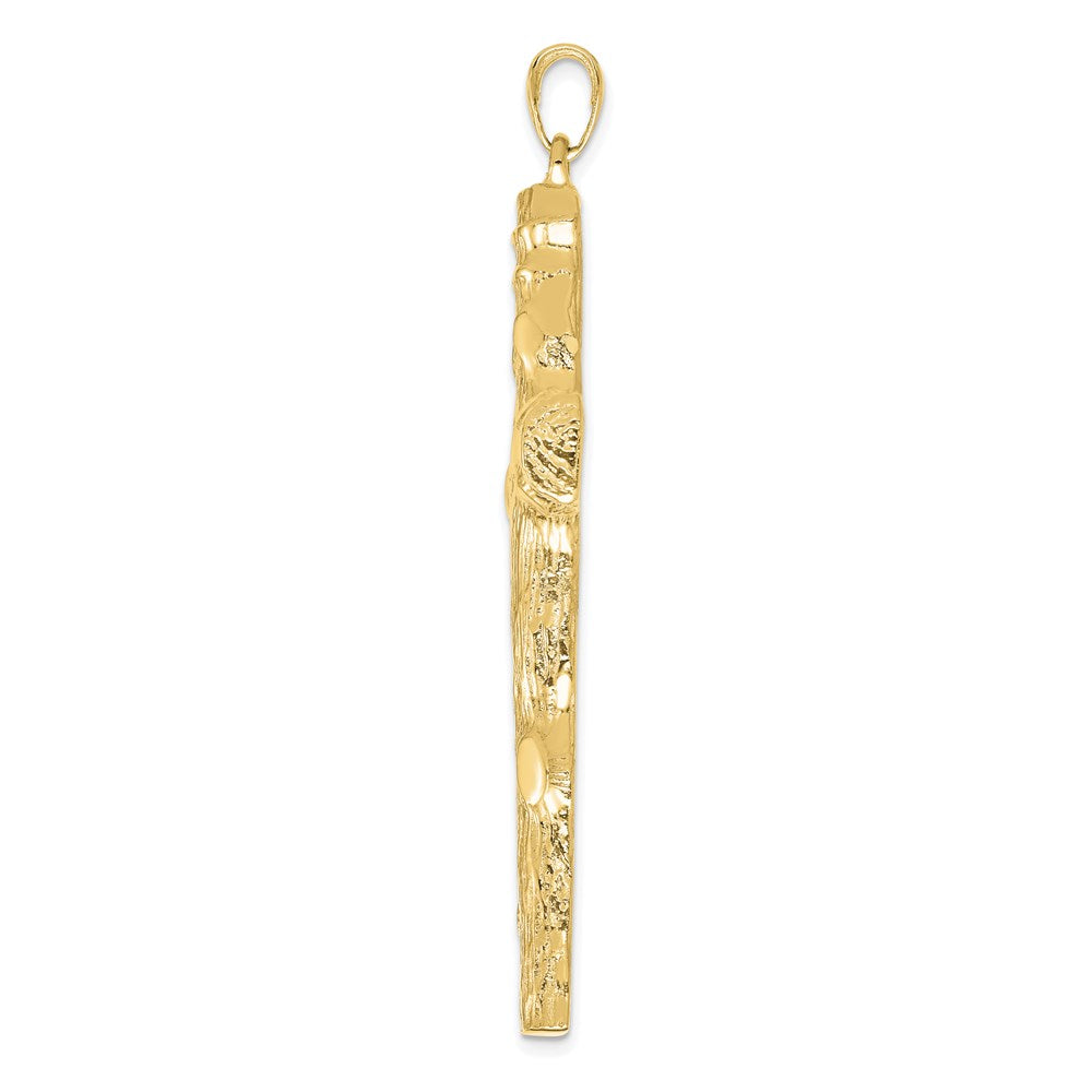 Million Charms 10K Yellow Gold Themed Large Textured Relgious Cross Pendant