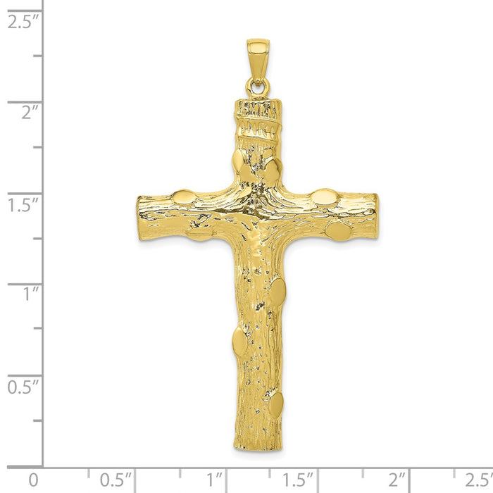 Million Charms 10K Yellow Gold Themed Large Textured Relgious Cross Pendant