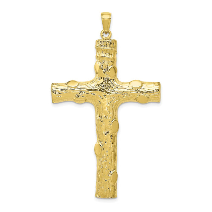 Million Charms 10K Yellow Gold Themed Large Textured Relgious Cross Pendant