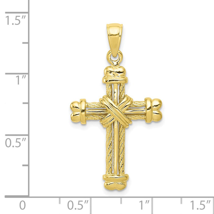 Million Charms 10K Yellow Gold Themed Gold Themed Polished & Textured Relgious Cross Pendant