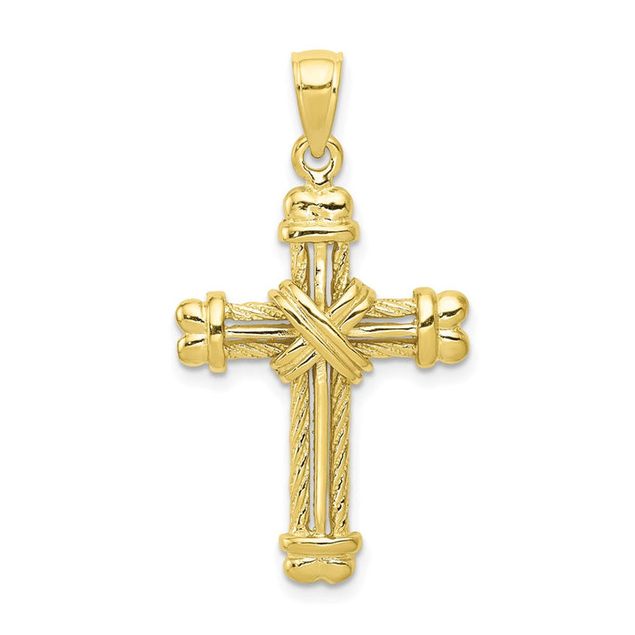 Million Charms 10K Yellow Gold Themed Gold Themed Polished & Textured Relgious Cross Pendant