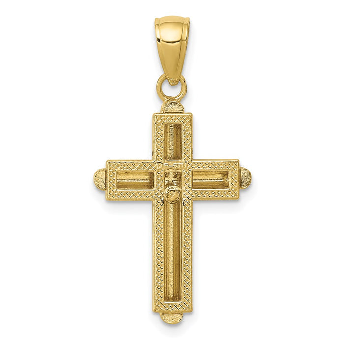 Million Charms 10K Yellow Gold Themed Gold Themed Polished Beveled Stick Relgious Cross With Frame Pendant