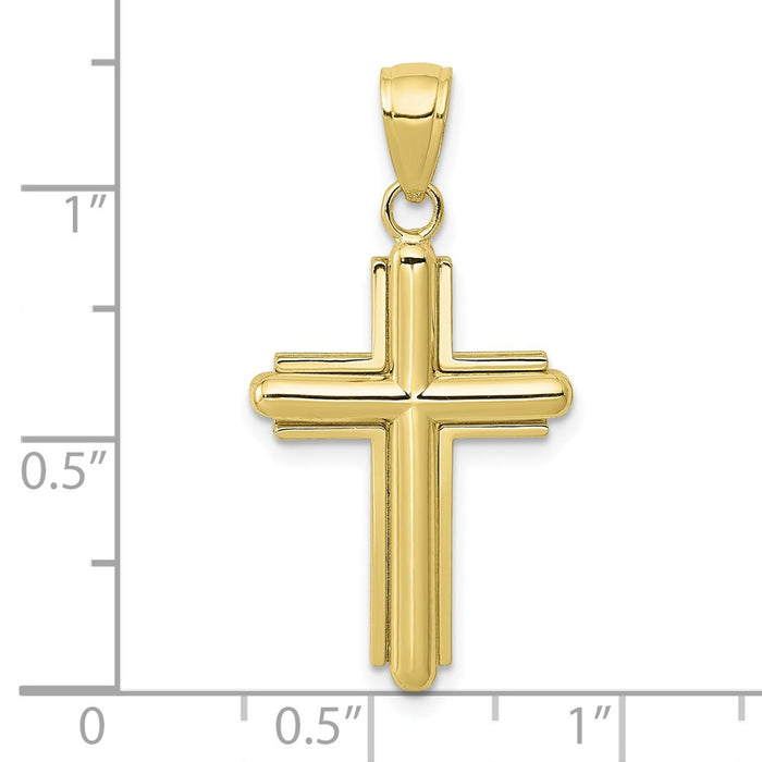 Million Charms 10K Yellow Gold Themed Gold Themed Polished Beveled Stick Relgious Cross With Frame Pendant