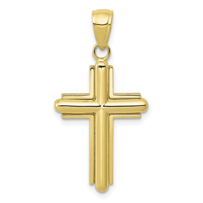 Million Charms 10K Yellow Gold Themed Gold Themed Polished Beveled Stick Relgious Cross With Frame Pendant