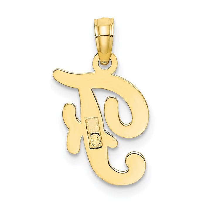 Million Charms 10K Yellow Gold Themed Polished F Script Alphabet Letter Initial Charm