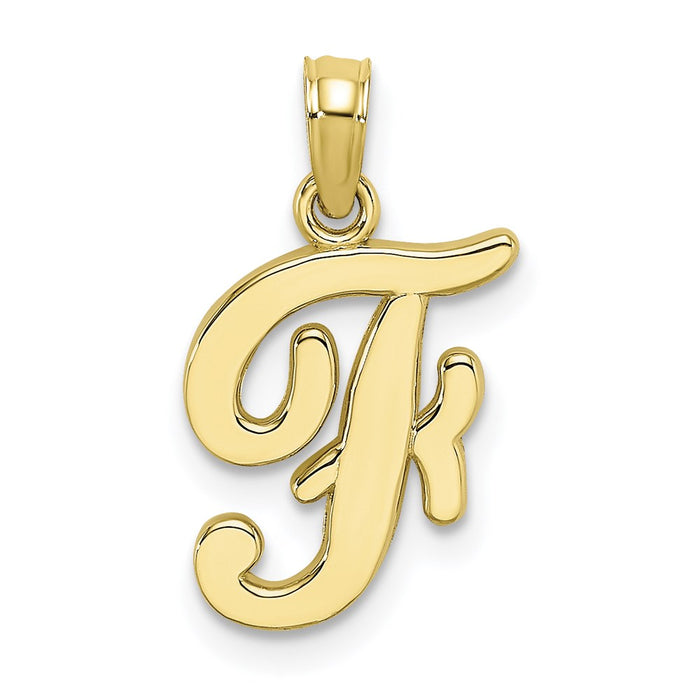 Million Charms 10K Yellow Gold Themed Polished F Script Alphabet Letter Initial Charm