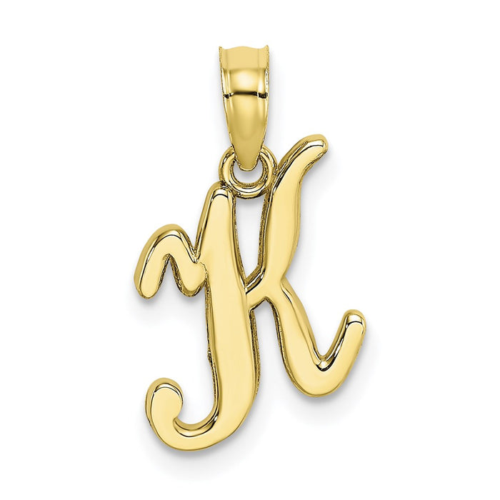 Million Charms 10K Yellow Gold Themed Polished K Script Alphabet Letter Initial Charm