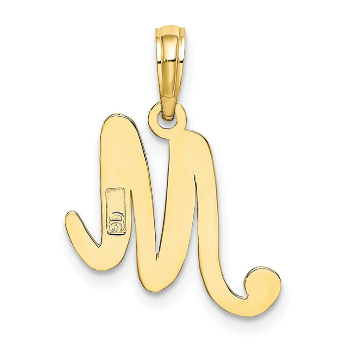 Million Charms 10K Yellow Gold Themed Polished M Script Alphabet Letter Initial Charm