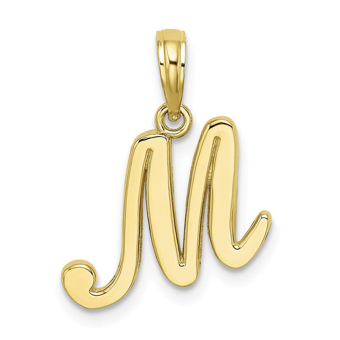 Million Charms 10K Yellow Gold Themed Polished M Script Alphabet Letter Initial Charm