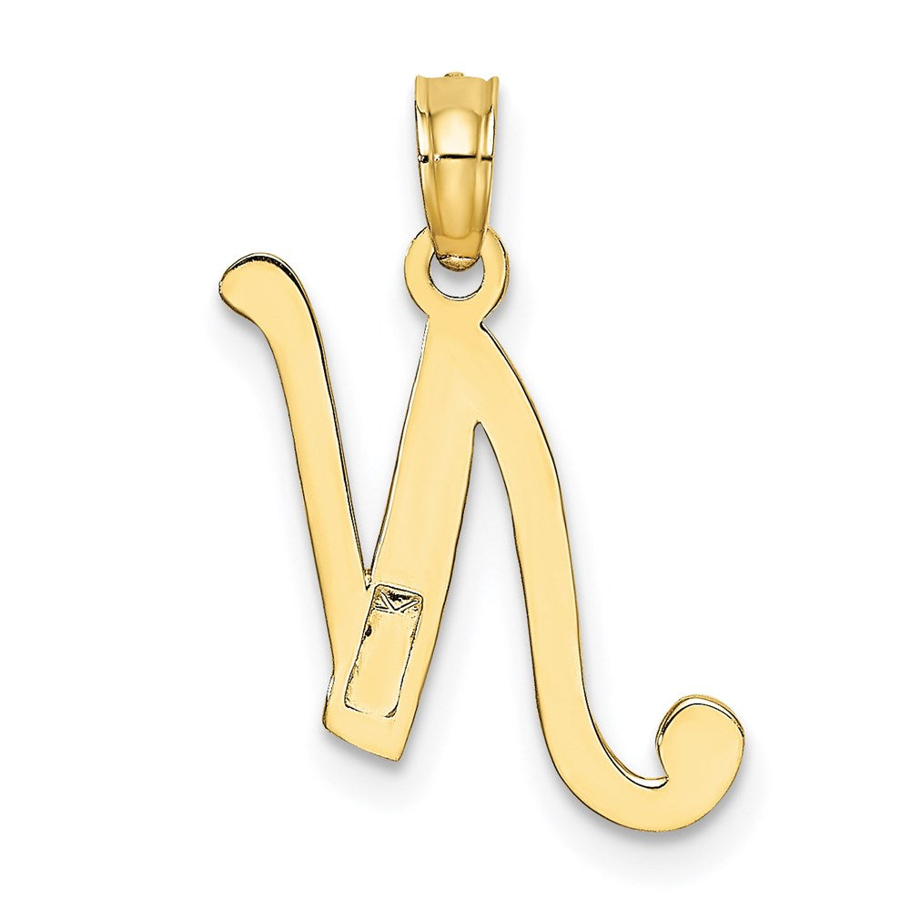 Million Charms 10K Yellow Gold Themed Polished N Script Alphabet Letter Initial Charm