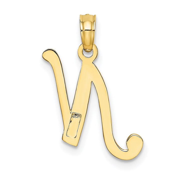 Million Charms 10K Yellow Gold Themed Polished N Script Alphabet Letter Initial Charm