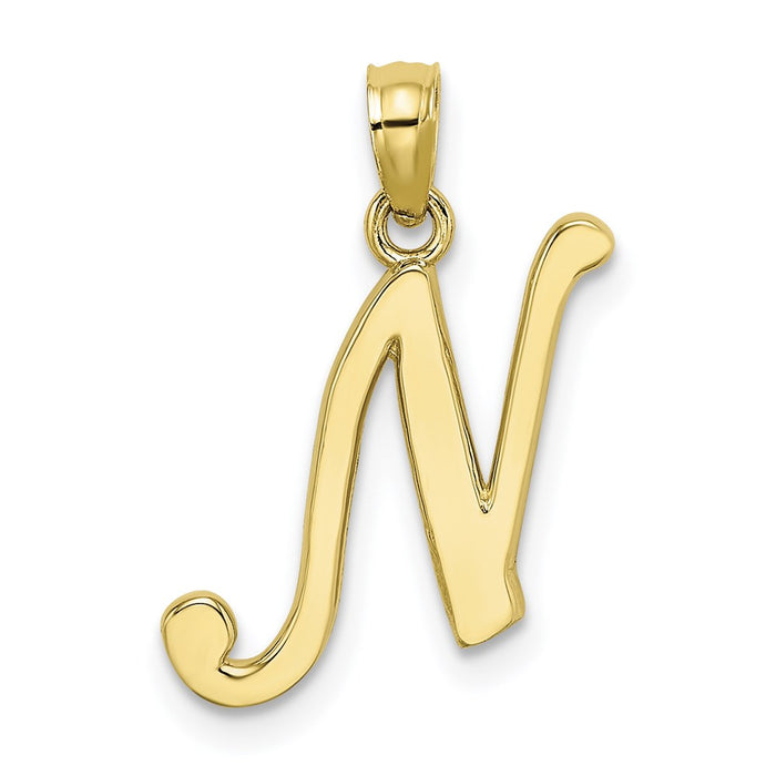 Million Charms 10K Yellow Gold Themed Polished N Script Alphabet Letter Initial Charm