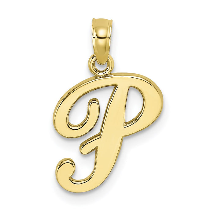 Million Charms 10K Yellow Gold Themed Polished P Script Alphabet Letter Initial Charm