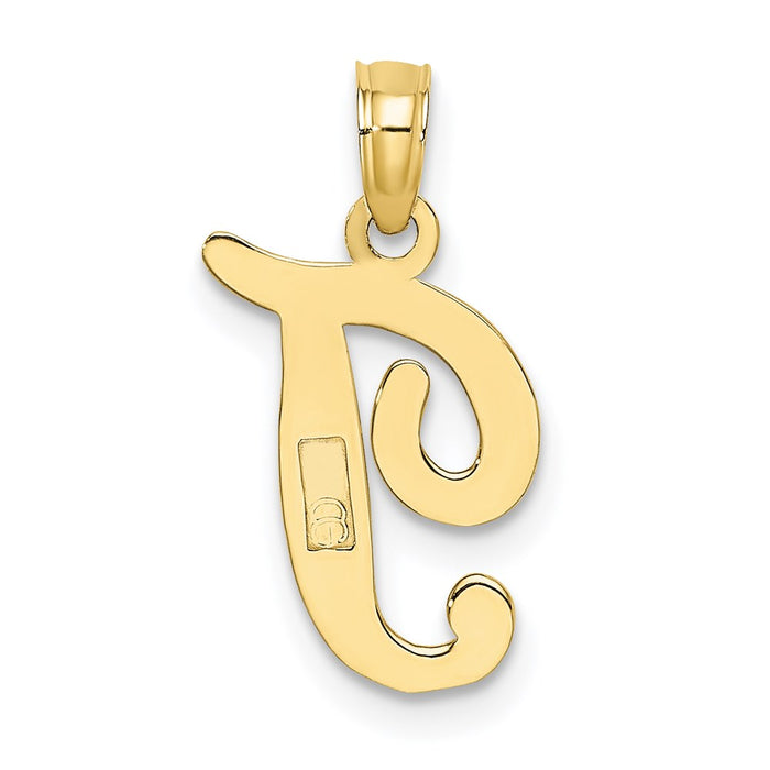 Million Charms 10K Yellow Gold Themed Polished T Script Alphabet Letter Initial Charm