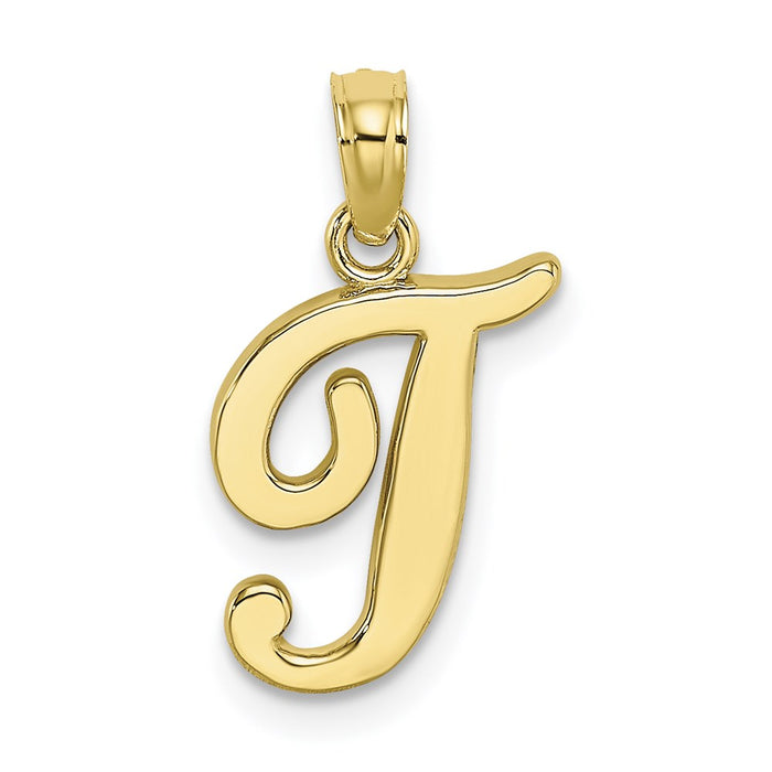 Million Charms 10K Yellow Gold Themed Polished T Script Alphabet Letter Initial Charm