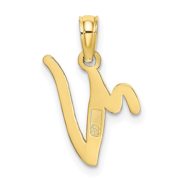 Million Charms 10K Yellow Gold Themed Polished V Script Alphabet Letter Initial Charm