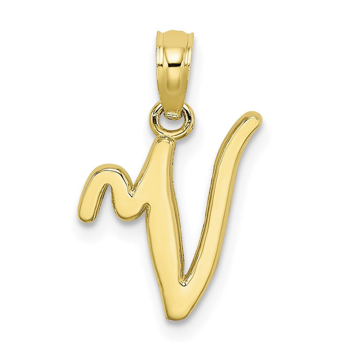 Million Charms 10K Yellow Gold Themed Polished V Script Alphabet Letter Initial Charm