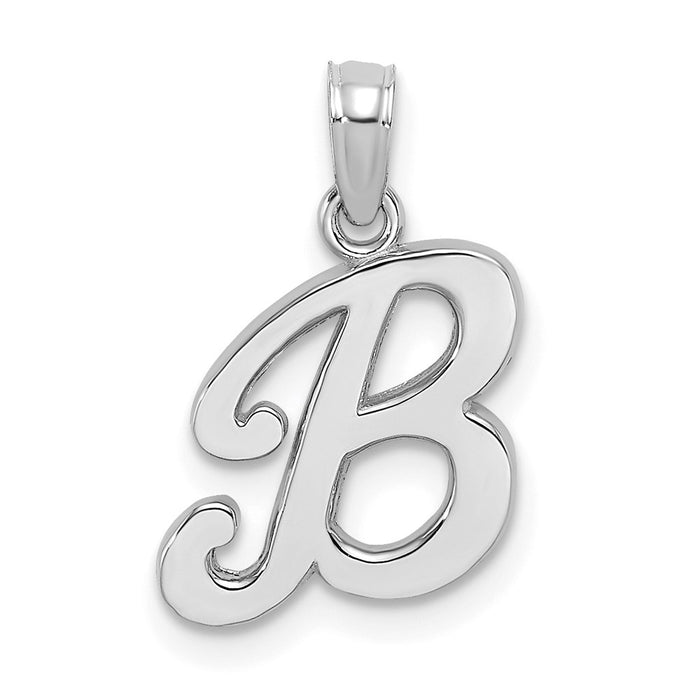 Million Charms 10K White Gold Themed Polished B Script Alphabet Letter Initial Charm