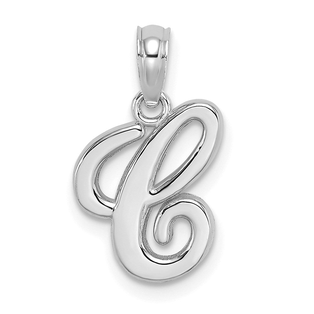Million Charms 10K White Gold Themed Polished C Script Alphabet Letter Initial Charm