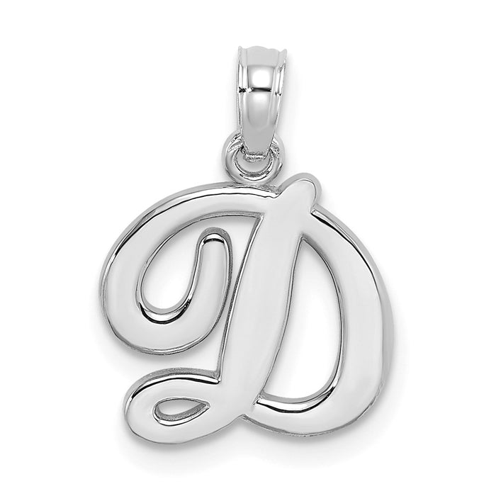 Million Charms 10K White Gold Themed Polished D Script Alphabet Letter Initial Charm