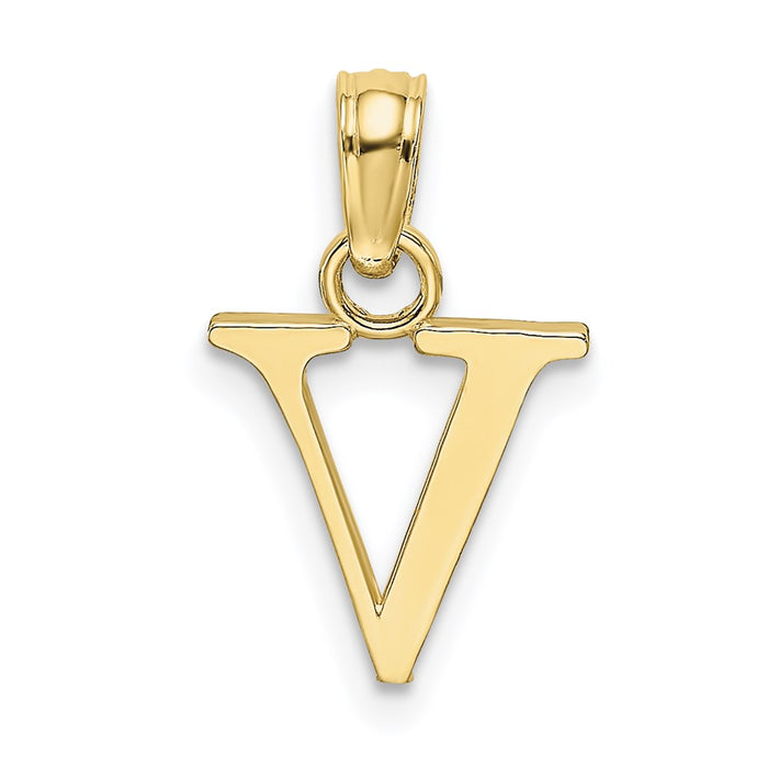 Million Charms 10K Yellow Gold Themed Polished V Block Alphabet Letter Initial Charm