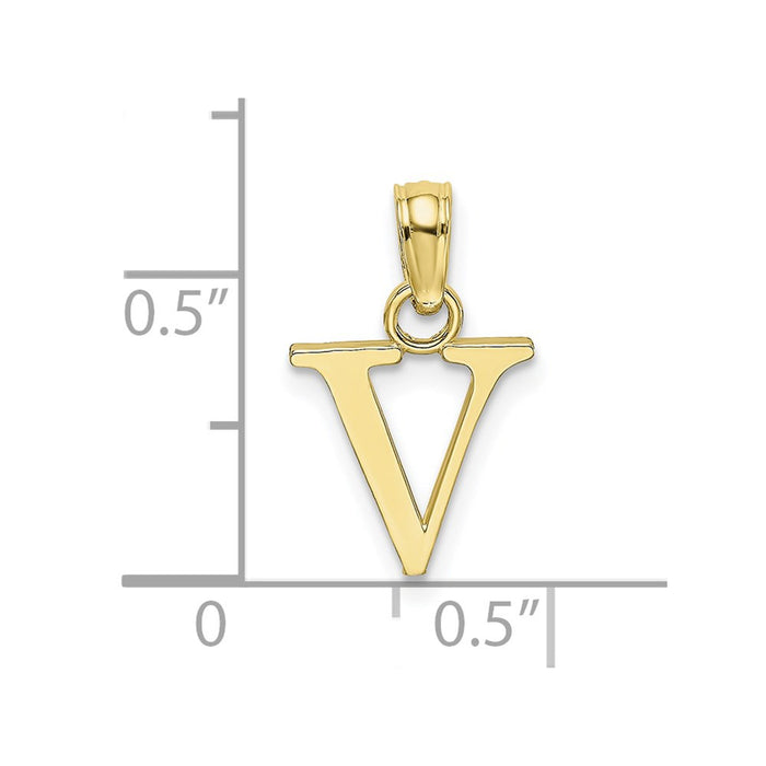 Million Charms 10K Yellow Gold Themed Polished V Block Alphabet Letter Initial Charm