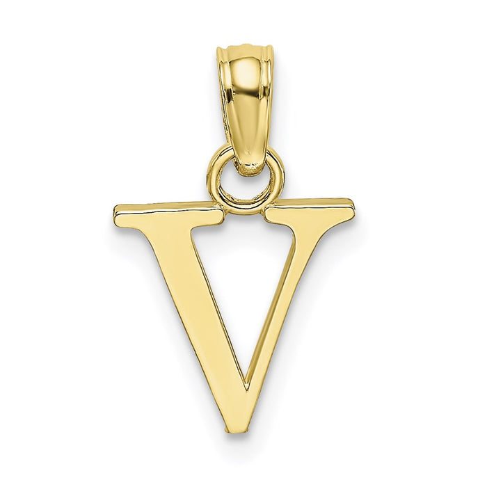 Million Charms 10K Yellow Gold Themed Polished V Block Alphabet Letter Initial Charm