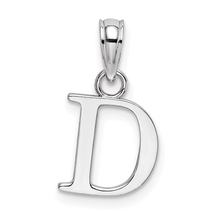 Million Charms 10K White Gold Themed Polished D Block Alphabet Letter Initial Charm