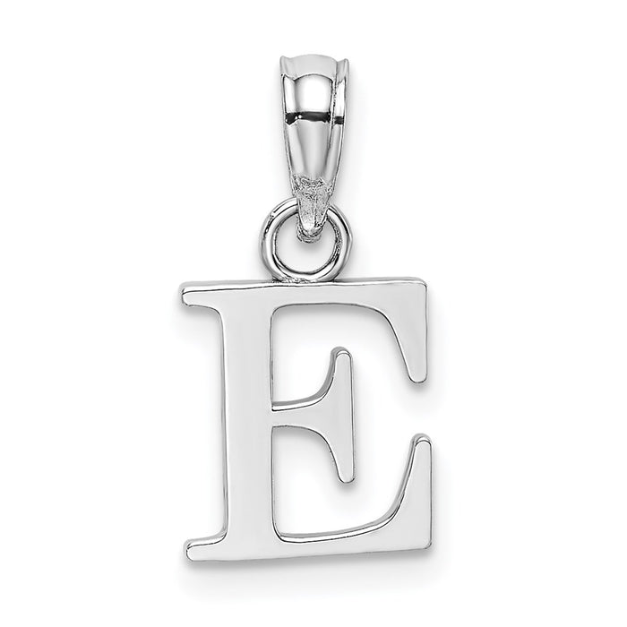 Million Charms 10K White Gold Themed Polished E Block Alphabet Letter Initial Charm