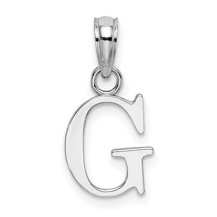 Million Charms 10K White Gold Themed Polished G Block Alphabet Letter Initial Charm