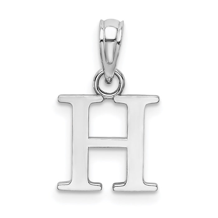 Million Charms 10K White Gold Themed Polished H Block Alphabet Letter Initial Charm